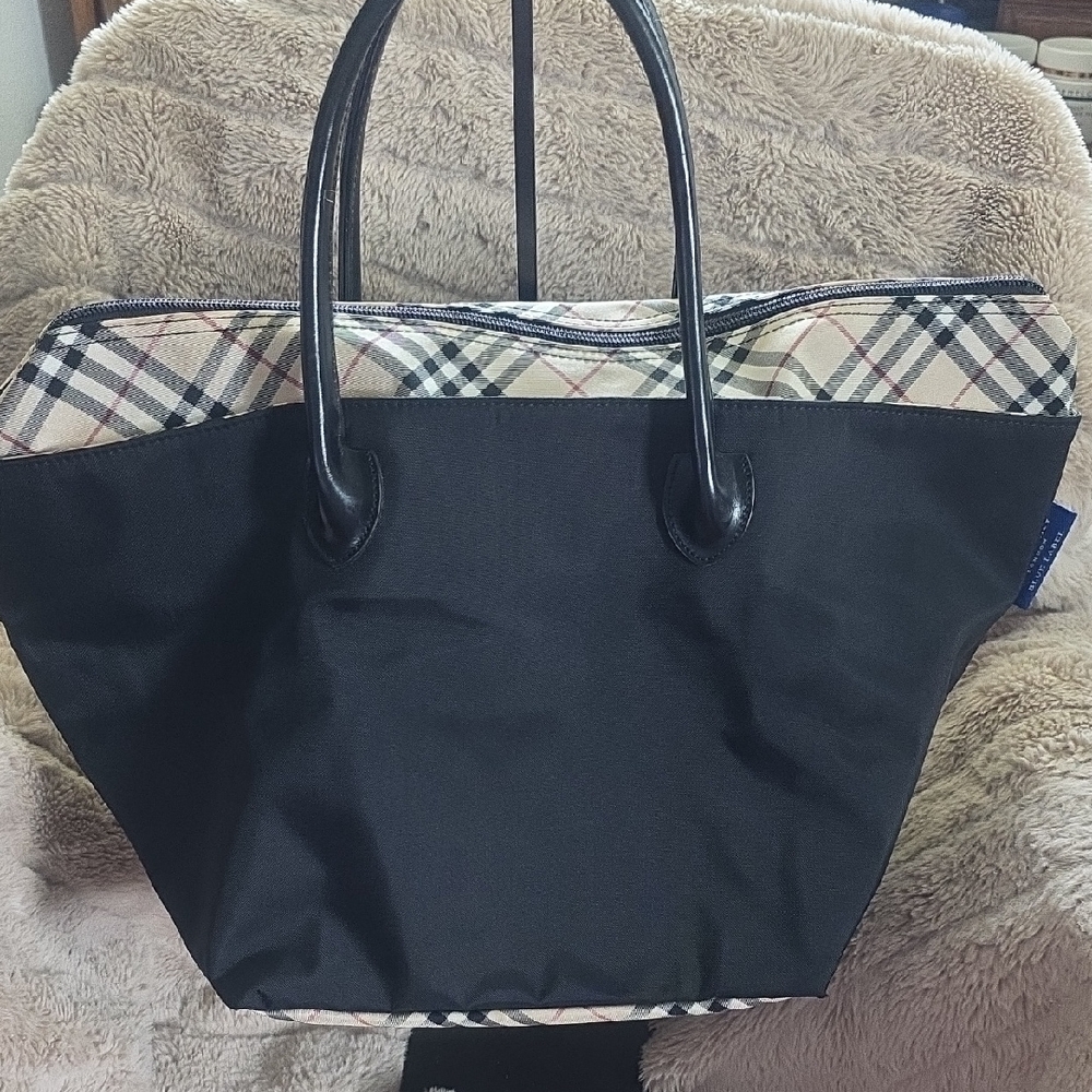 Burberry Blue Label Black and Cream Tote Bag with Signature Plaid